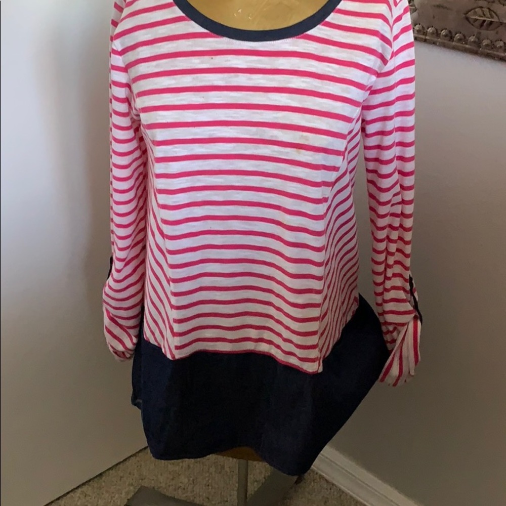 STYLE & COMPANY TUNIC TOP PINK AND WHITE STRIPE